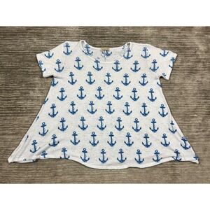 Agate Top Womens White Blue 2XL Anchor Pattern‎ Short Sleeve Knit Tunic